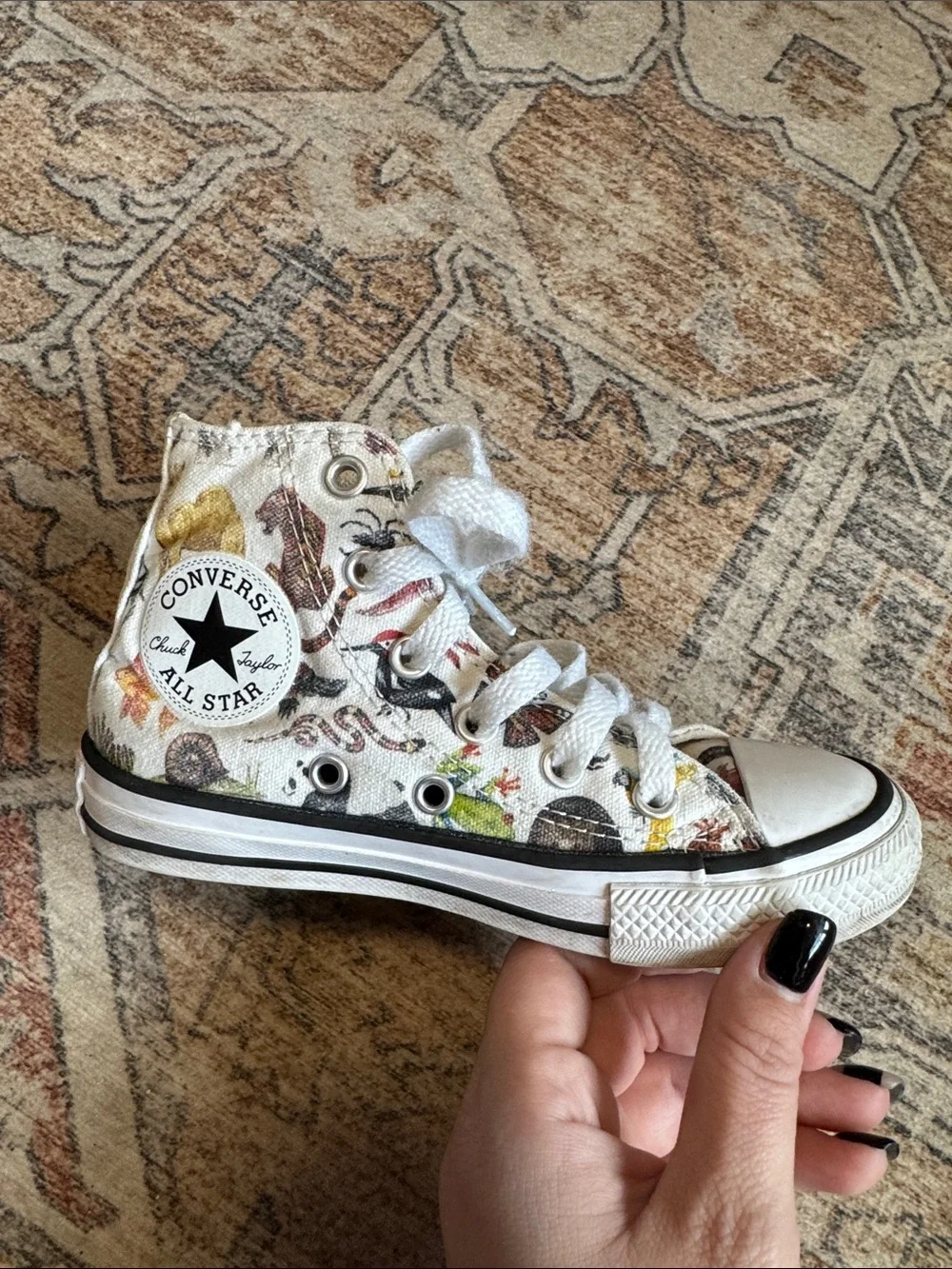 Converse Kids High-Top Sneakers in White with Multicolor Animal Print